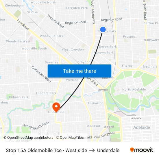 Stop 15A Oldsmobile Tce - West side to Underdale map