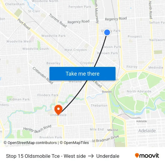 Stop 15 Oldsmobile Tce - West side to Underdale map