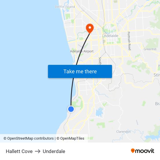 Hallett Cove to Underdale map
