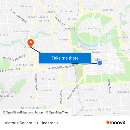 Victoria Square to Underdale map