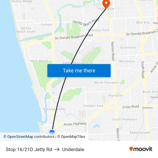 Stop 16/21D Jetty Rd to Underdale map