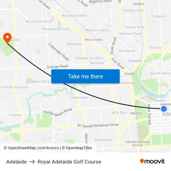 Adelaide to Royal Adelaide Golf Course map