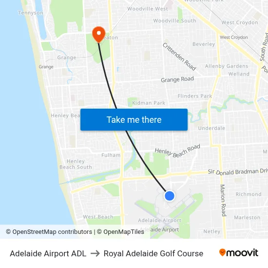 Adelaide Airport ADL to Royal Adelaide Golf Course map