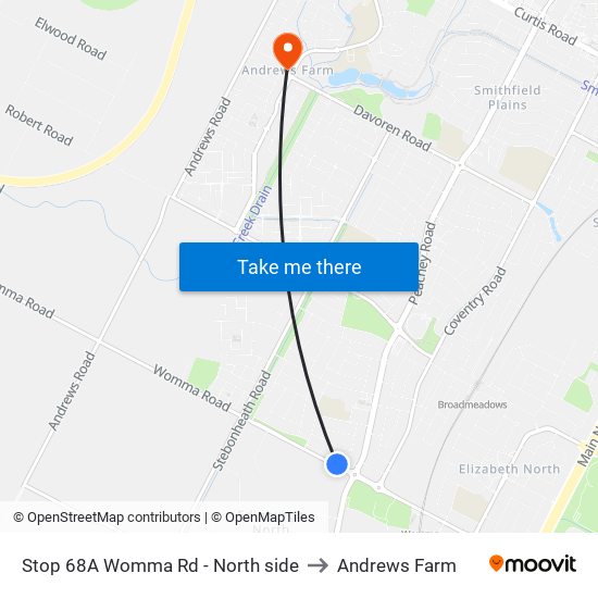 Stop 68A Womma Rd - North side to Andrews Farm map