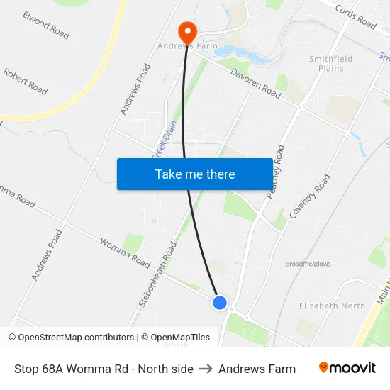 Stop 68A Womma Rd - North side to Andrews Farm map