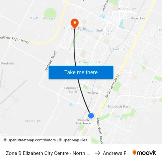 Zone B Elizabeth City Centre - North West side to Andrews Farm map