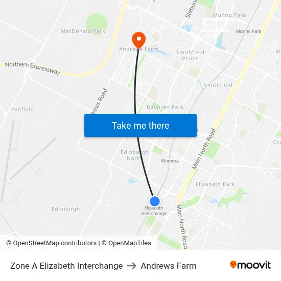 Zone A Elizabeth Interchange to Andrews Farm map