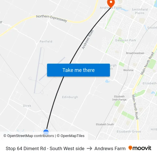 Stop 64 Diment Rd - South West side to Andrews Farm map