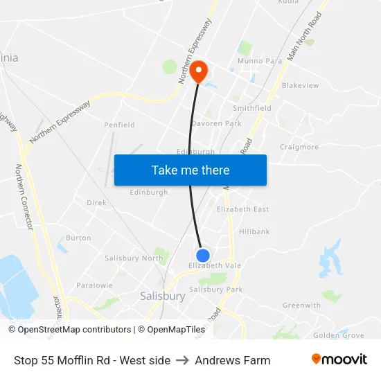 Stop 55 Mofflin Rd - West side to Andrews Farm map
