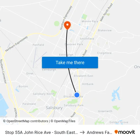 Stop 55A John Rice Ave - South East side to Andrews Farm map