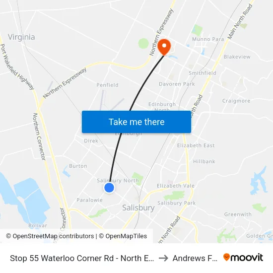 Stop 55 Waterloo Corner Rd - North East side to Andrews Farm map
