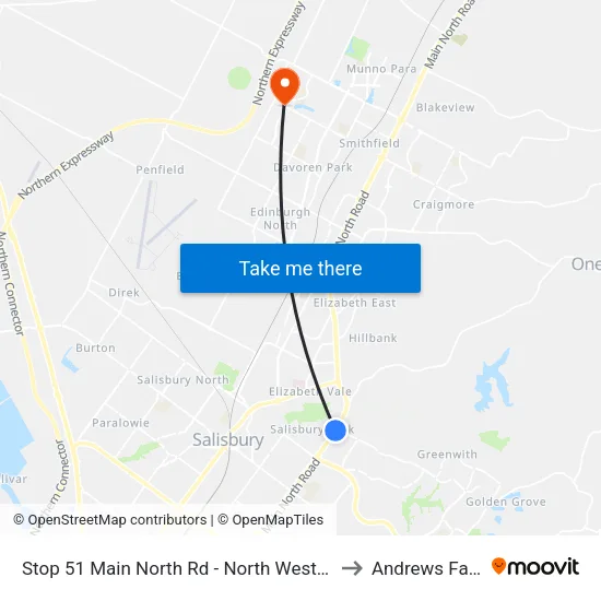 Stop 51 Main North Rd - North West side to Andrews Farm map