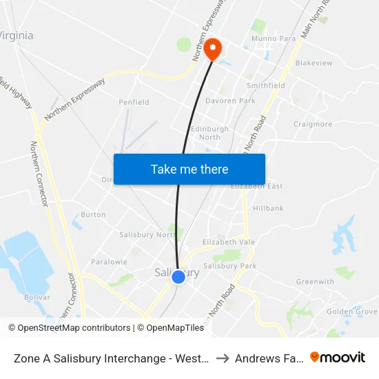 Zone A Salisbury Interchange - West Side to Andrews Farm map