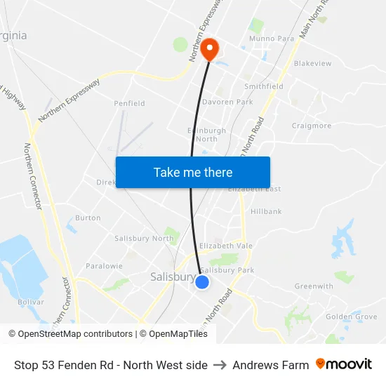 Stop 53 Fenden Rd - North West side to Andrews Farm map