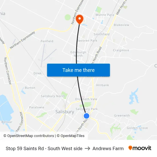 Stop 59 Saints Rd - South West side to Andrews Farm map