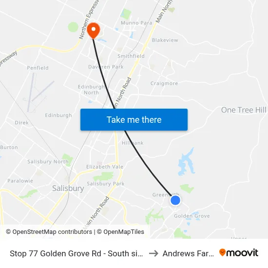 Stop 77 Golden Grove Rd - South side to Andrews Farm map