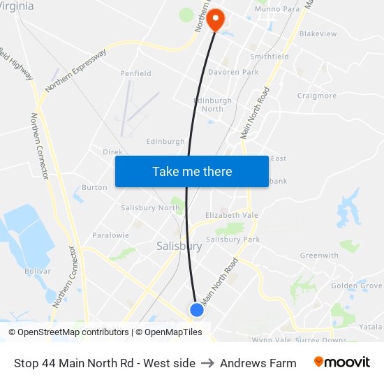 Stop 44 Main North Rd - West side to Andrews Farm map