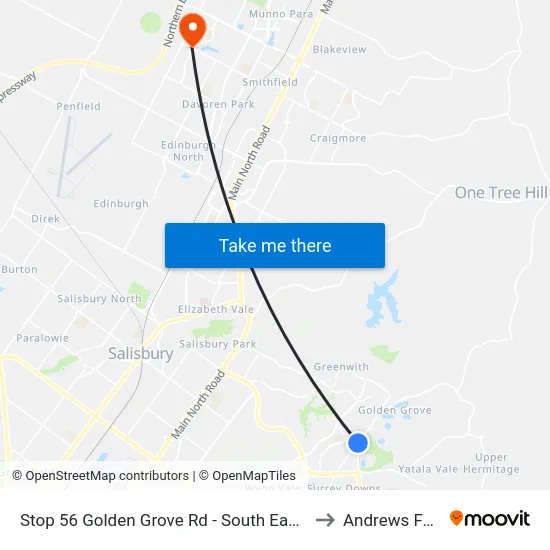 Stop 56 Golden Grove Rd - South East side to Andrews Farm map
