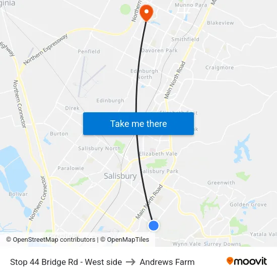 Stop 44 Bridge Rd - West side to Andrews Farm map