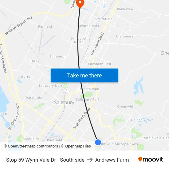 Stop 59 Wynn Vale Dr - South side to Andrews Farm map