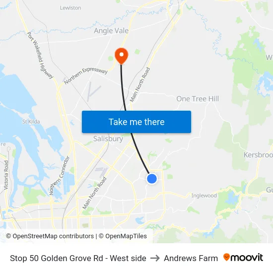 Stop 50 Golden Grove Rd - West side to Andrews Farm map