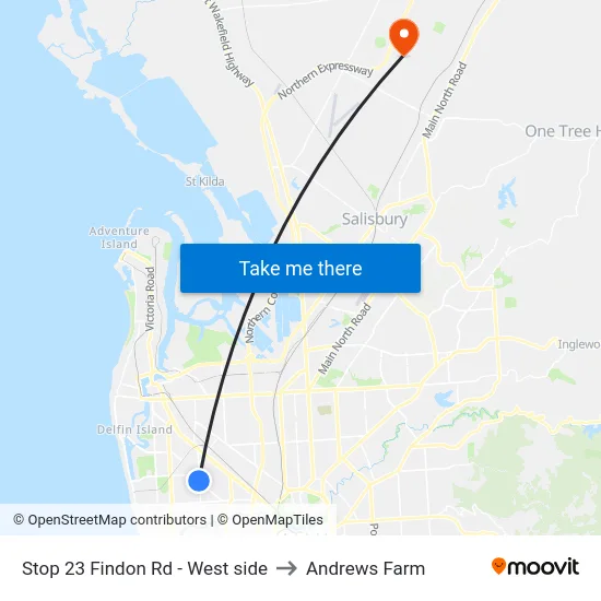 Stop 23 Findon Rd - West side to Andrews Farm map