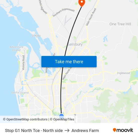 Stop G1 North Tce - North side to Andrews Farm map