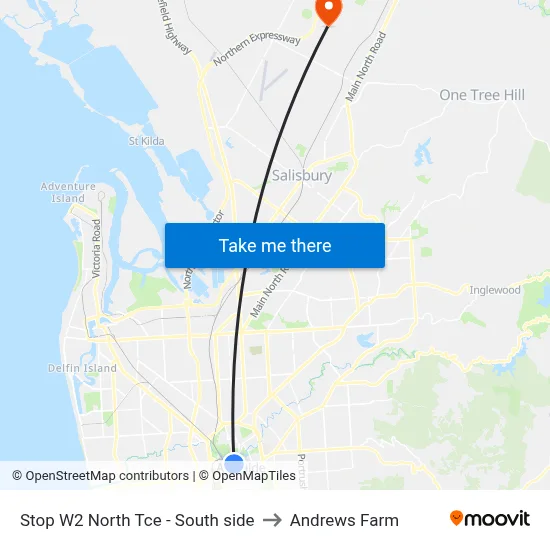 Stop W2 North Tce - South side to Andrews Farm map