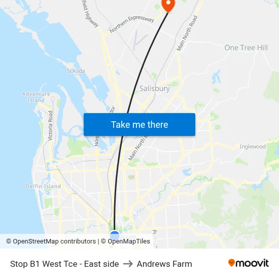 Stop B1 West Tce - East side to Andrews Farm map