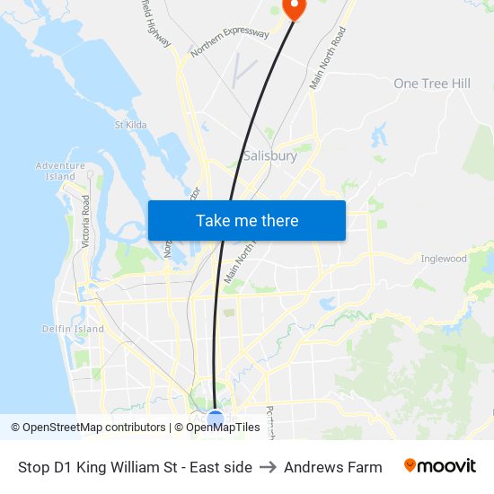 Stop D1 King William St - East side to Andrews Farm map