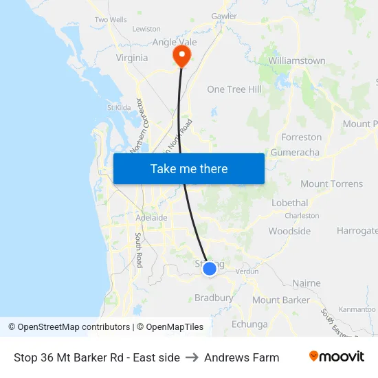 Stop 36 Mt Barker Rd - East side to Andrews Farm map