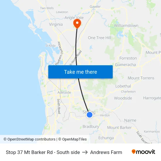 Stop 37 Mt Barker Rd - South side to Andrews Farm map