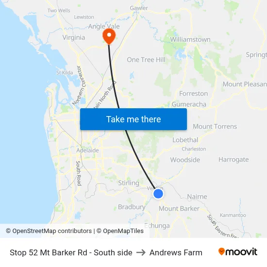 Stop 52 Mt Barker Rd - South side to Andrews Farm map