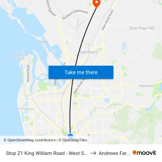 Stop Z1 King William Road - West Side to Andrews Farm map