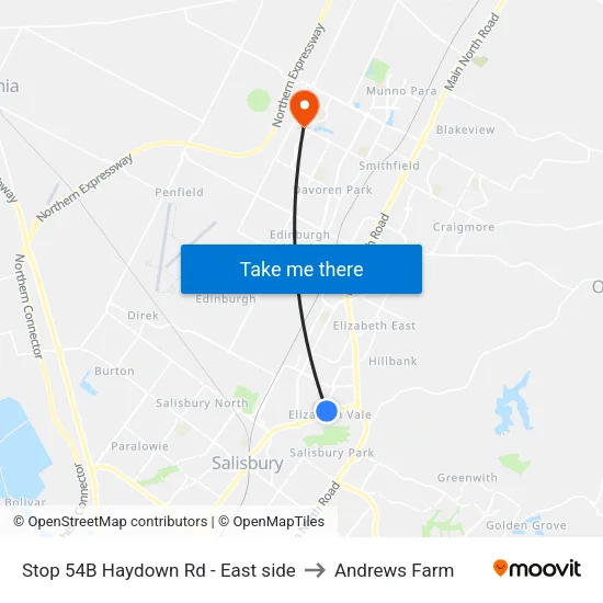Stop 54B Haydown Rd - East side to Andrews Farm map