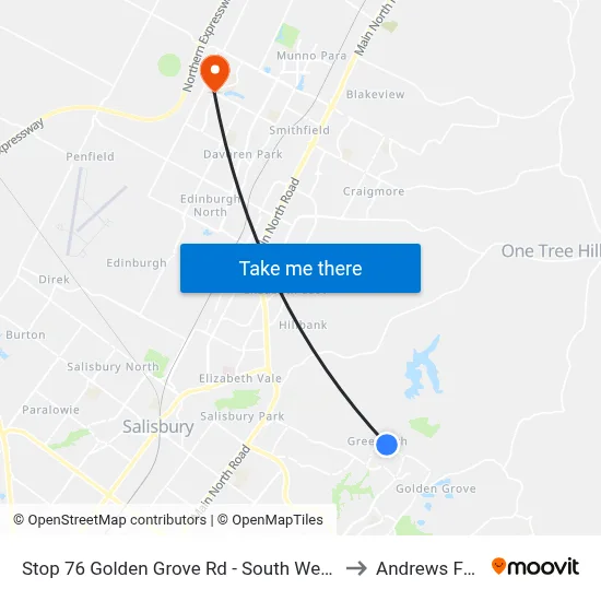 Stop 76 Golden Grove Rd - South West side to Andrews Farm map