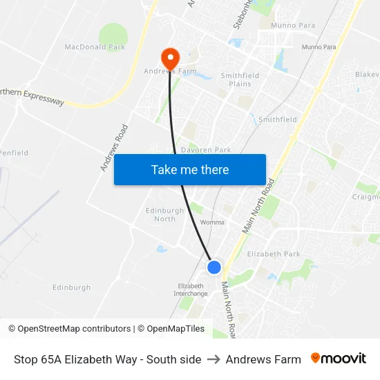 Stop 65A Elizabeth Way - South side to Andrews Farm map