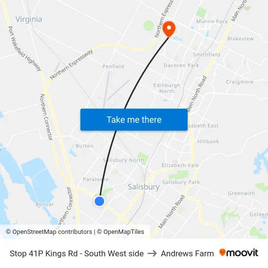 Stop 41P Kings Rd - South West side to Andrews Farm map