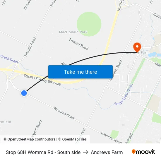 Stop 68H Womma Rd - South side to Andrews Farm map