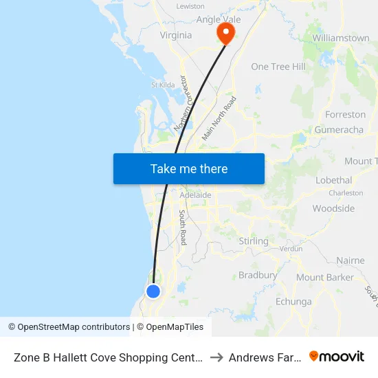 Zone B Hallett Cove Shopping Centre to Andrews Farm map