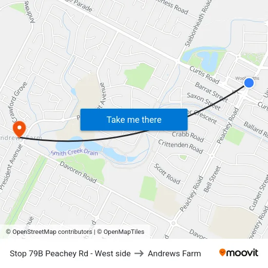 Stop 79B Peachey Rd - West side to Andrews Farm map