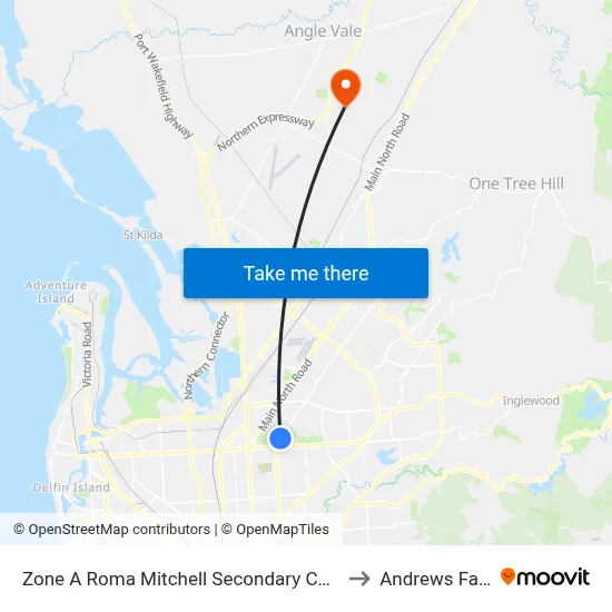 Zone A Roma Mitchell Secondary College to Andrews Farm map