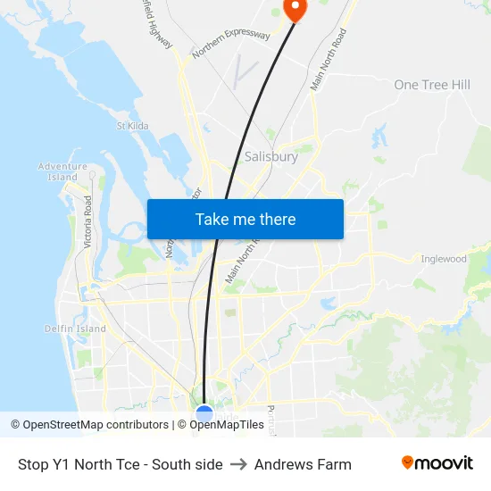 Stop Y1 North Tce - South side to Andrews Farm map