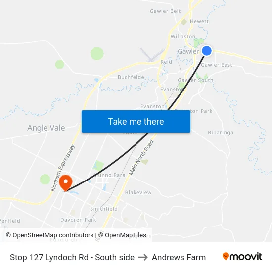 Stop 127 Lyndoch Rd - South side to Andrews Farm map