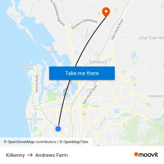 Kilkenny to Andrews Farm map