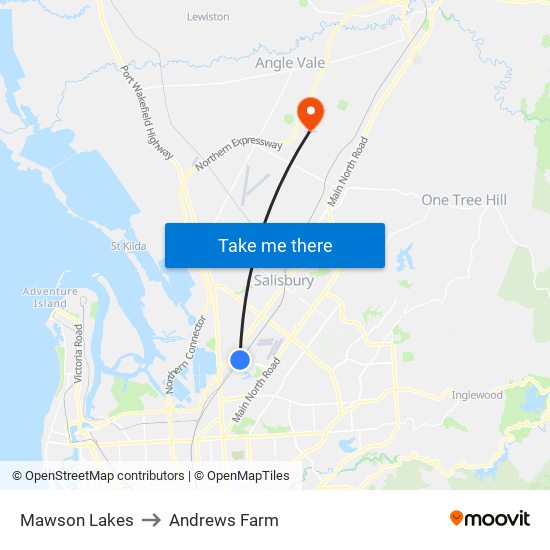 Mawson Lakes to Andrews Farm map