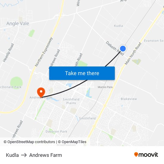 Kudla to Andrews Farm map