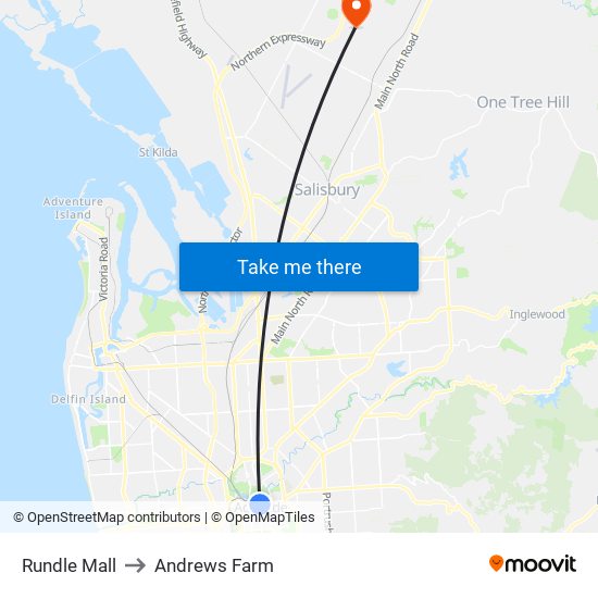 Rundle Mall to Andrews Farm map