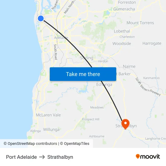 Port Adelaide to Strathalbyn map