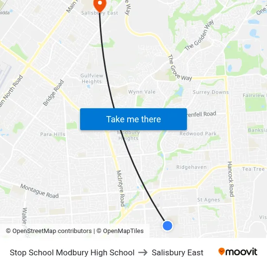 Stop School Modbury High School to Salisbury East map